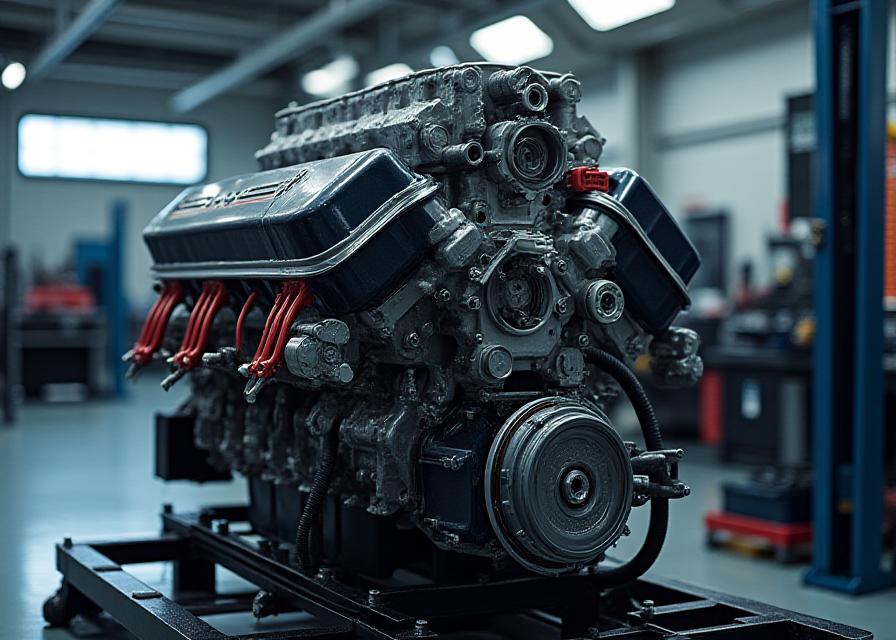 Engine tuning on dyno with soft lighting